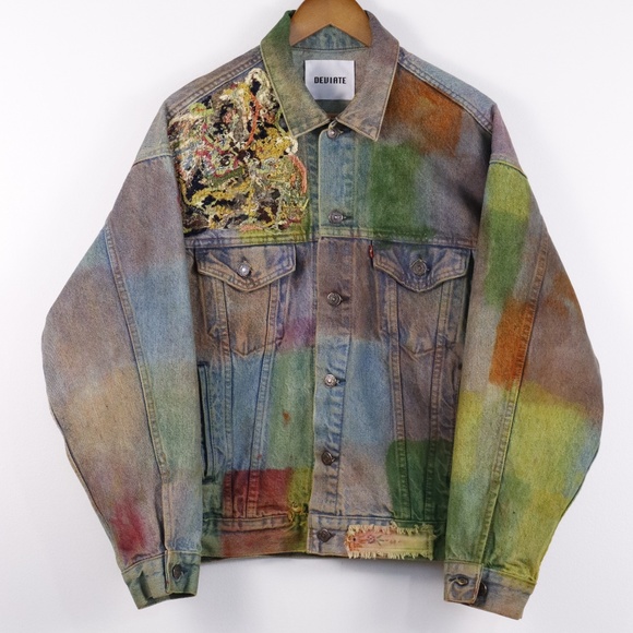 Zero Waste Appliqué Hand Painted Denim Jacket Size MEDIUM - Picture 1 of 3